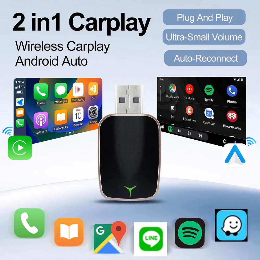 Wireless CarPlay & Android Auto Adapter - Plug & Play for Cars