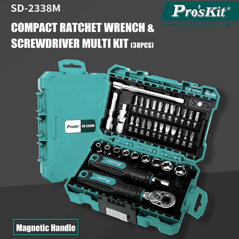 38pcs Multi-Function Ratchet Wrench Set High Torque 2-Way Grip Heavy-Duty Combination Tool Precision Combination Tool Kit