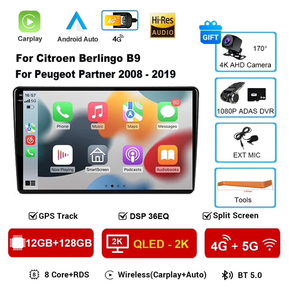 9" Android 16 Car Radio + CarPlay for Citroen Berlingo/Peugeot Partner - image 15