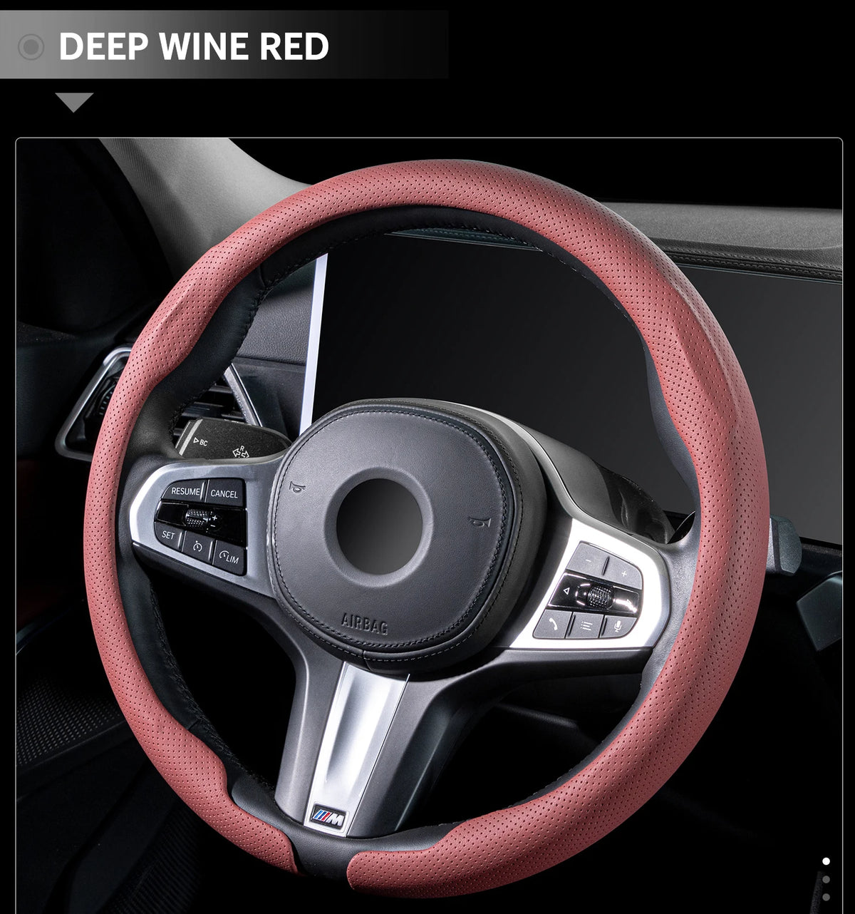 Ultra-Thin Faux Leather Steering Wheel Cover, 38cm, D or O Shape
