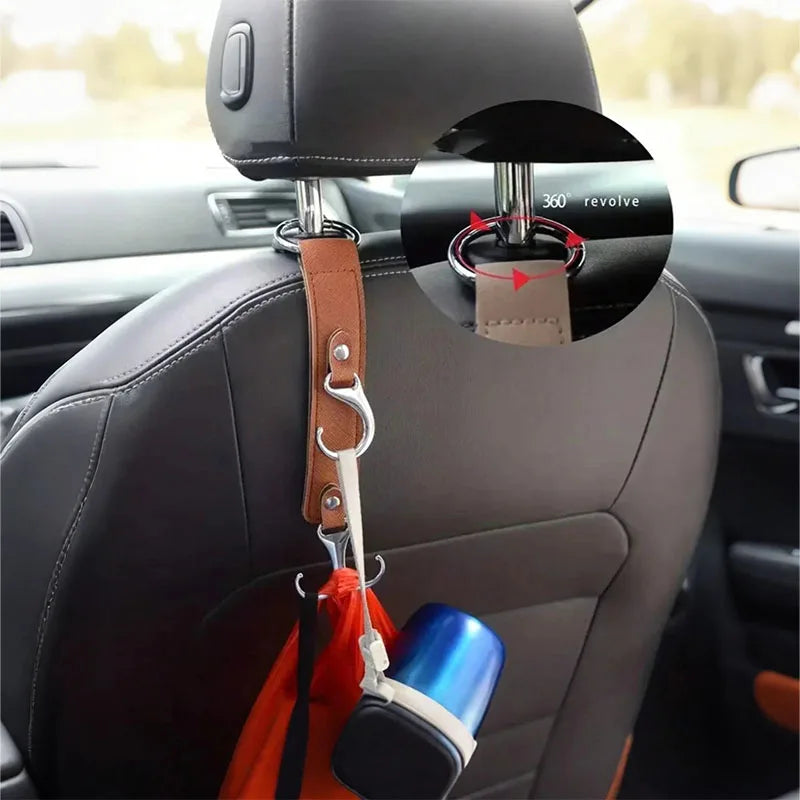 1Pc Premium Car Seat Back Hooks - Dual-Function PU Leather & Metal Design Strong Load-Bearing Fits All Cars Easy Install
