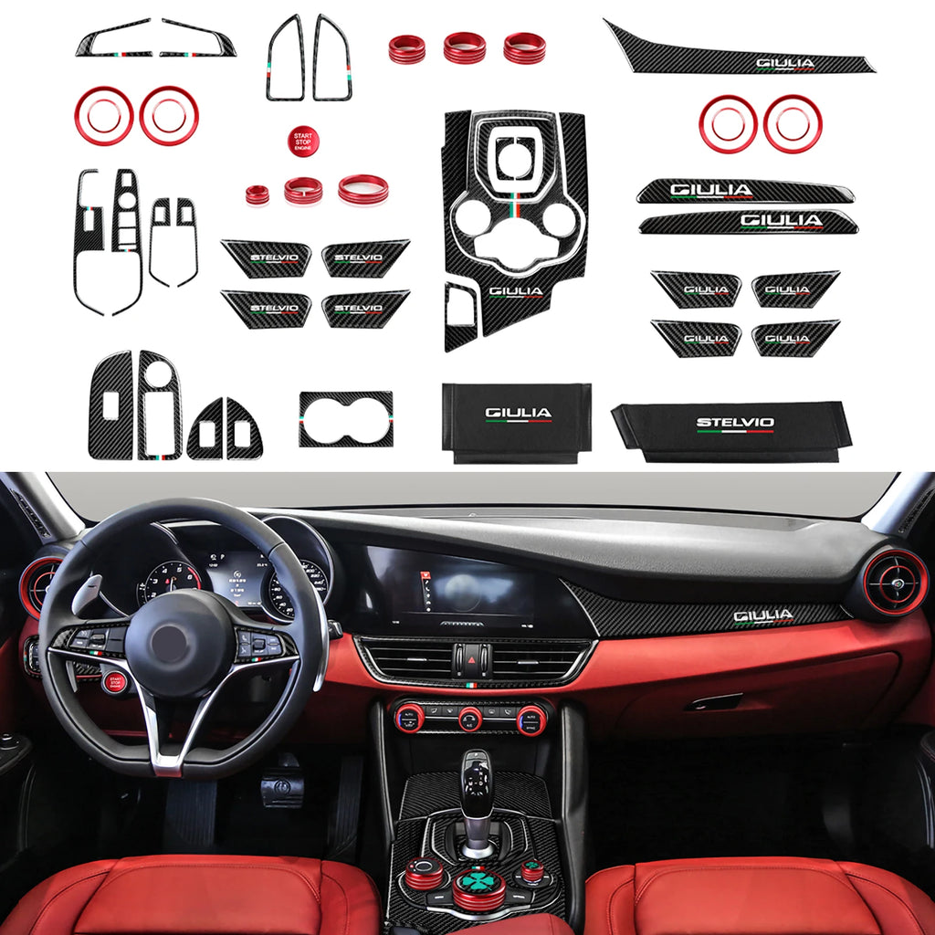 Carbon Fiber Interior Trim Stickers for Alfa Romeo Giulia and Stelvio