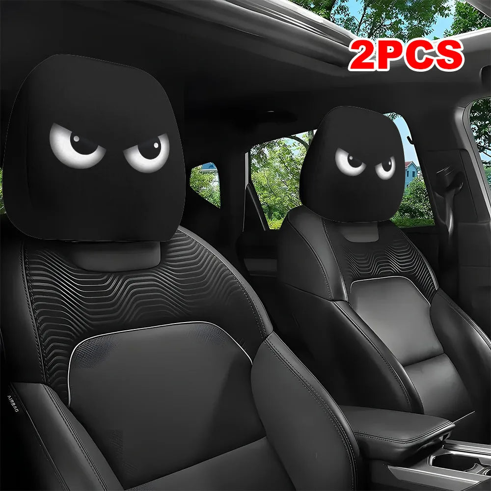 Cartoon Eyes Print Car Headrest Covers, Set of 2