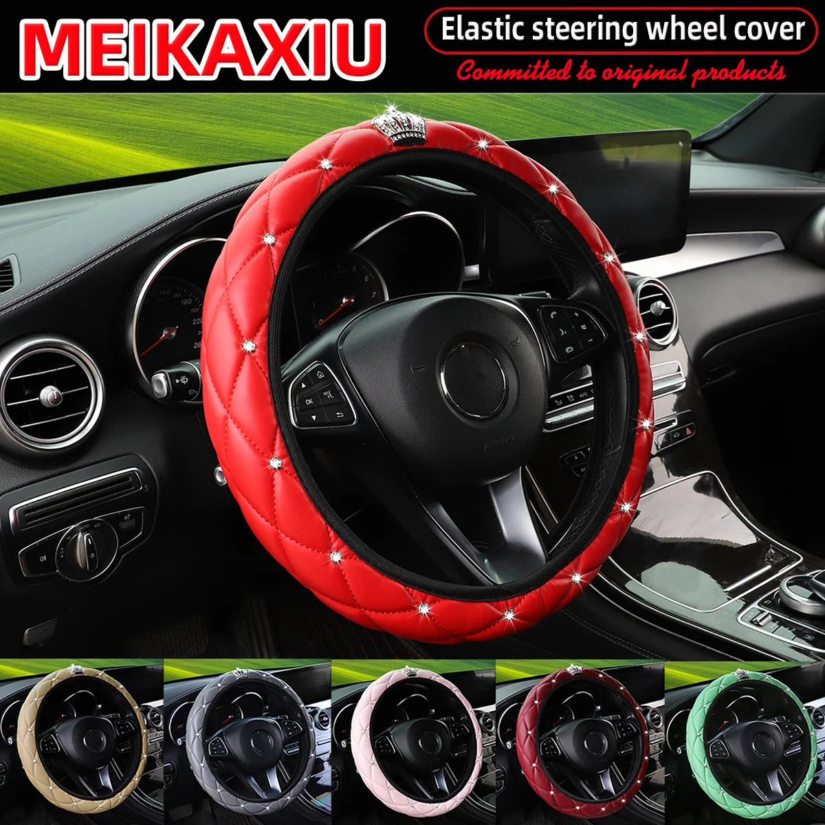 Diamond Studded Leather Steering Wheel Cover 14.5-15 inch - image 2