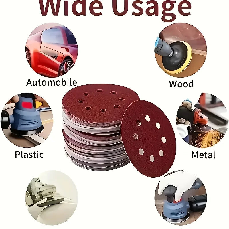 100Pcs 5-Inch 8-Hole Sanding Discs 60-1000 Grit Sandpaper for Random Orbital Sander