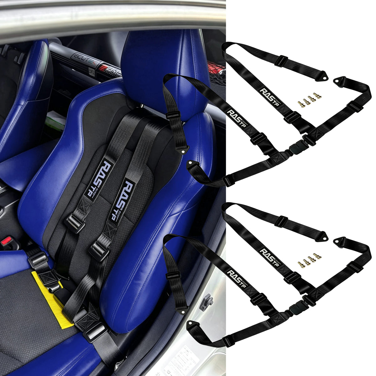 2" Universal 4PT 4 Point Racing Seat Belt Safety Harness Red/Blue/Black - image 5