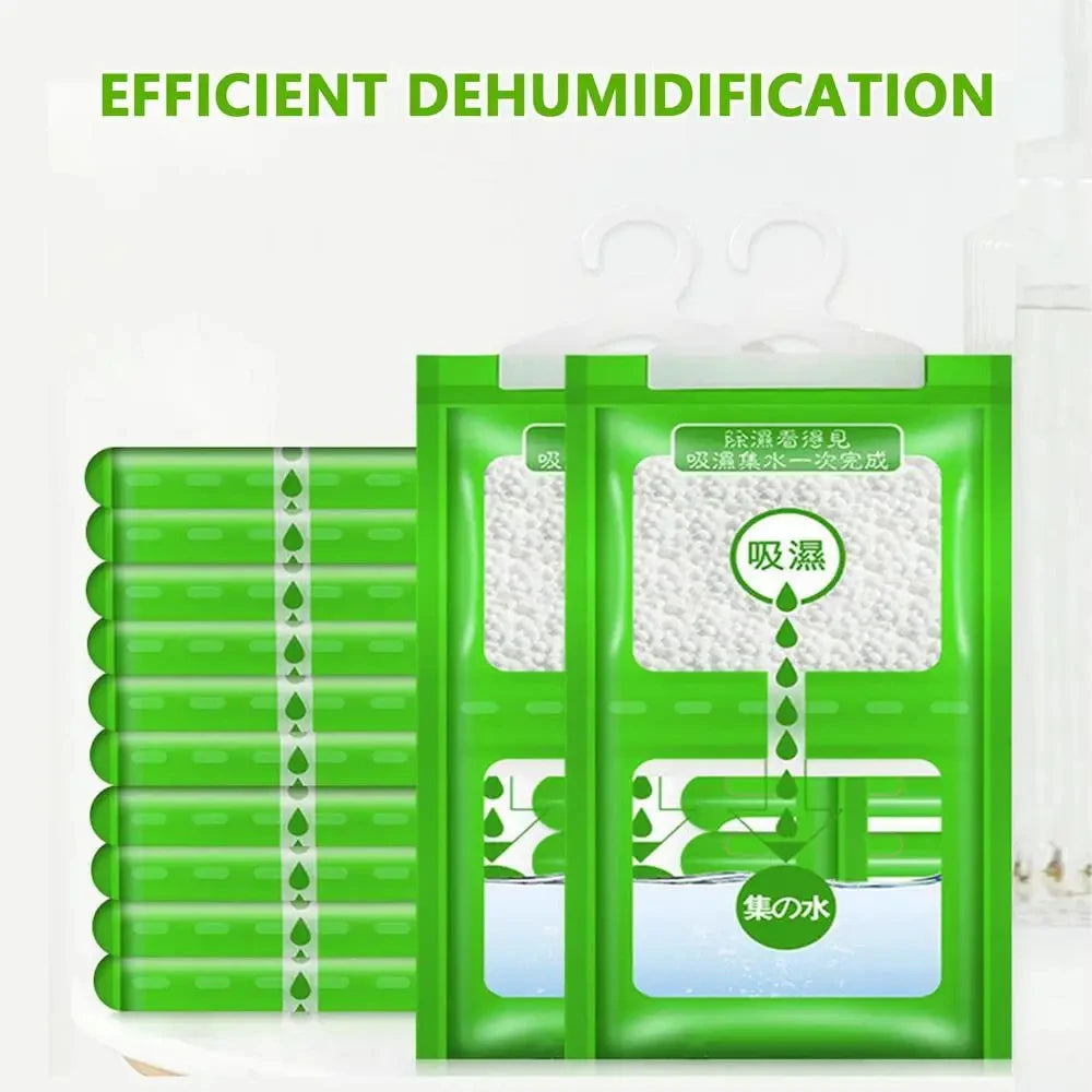 Hanging wardrobe dehumidifier bags, anti-mould moisture absorber for closets