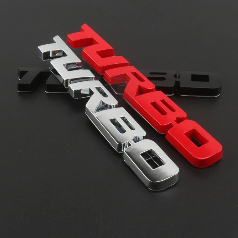 TURBO 3D Metal Lettering Car Sticker, Black, Red or Silver