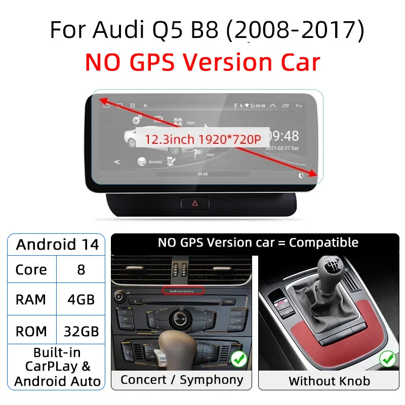 12.3-inch Android 14 Car Radio GPS WiFi CarPlay for Audi Q5 2008-2017 - image 12
