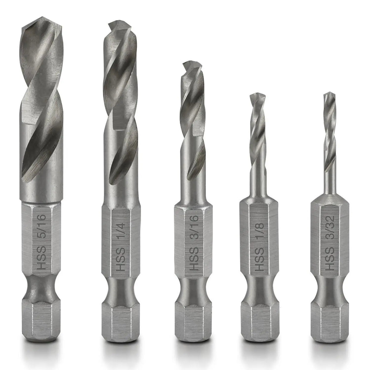 5/6pcs HSS SAE Brad Three Point Stubby Drill Bit Set for Wood With 1/4-Inch Quick Change Hex Shank 3/32 1/8 3/16 1/4 5/16 3/8