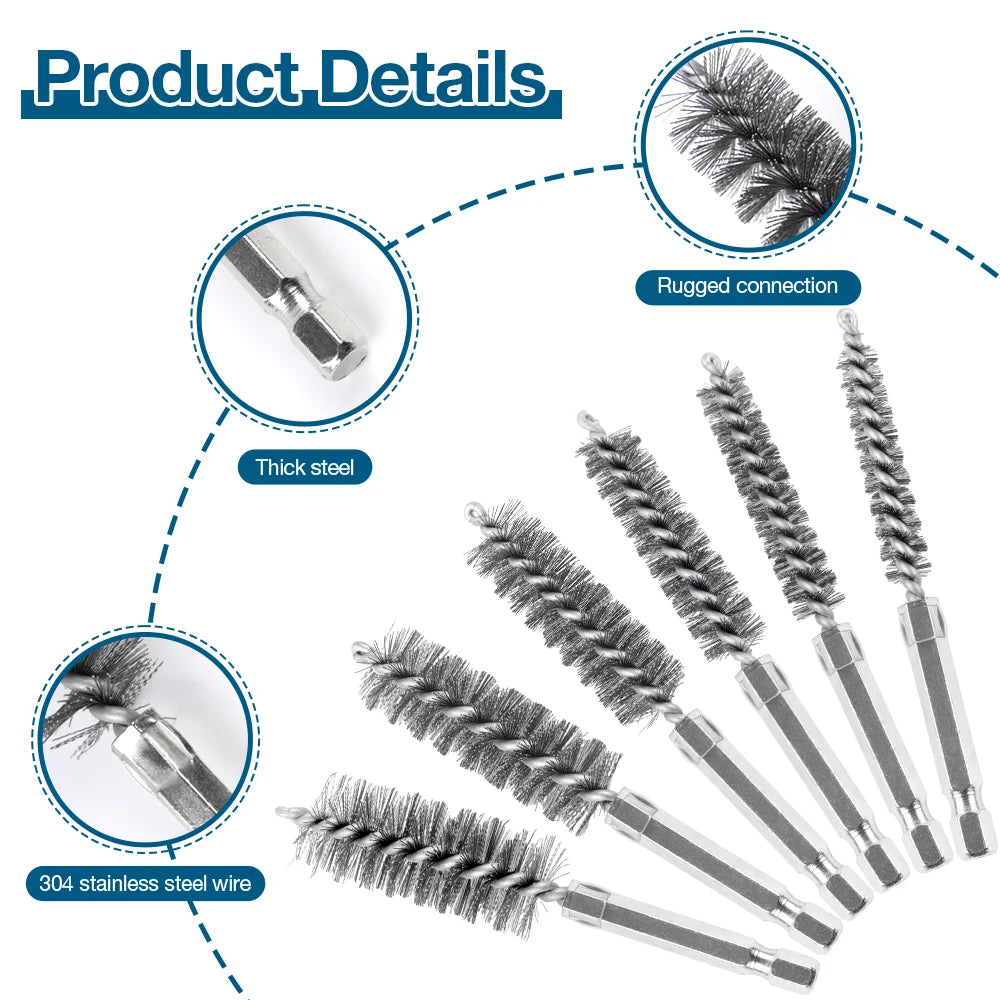 6/12-Piece Stainless Steel Wire Brush Set – 1/4" Hex Shank