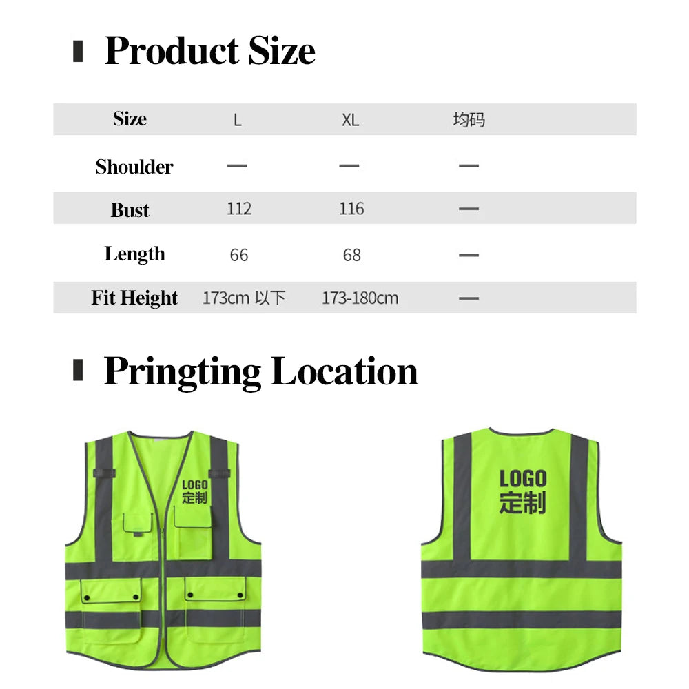 Safety Vest for Construction Site Security Protection Custom Logo Text High Visibility Working Vest Hi Vis Work Wear