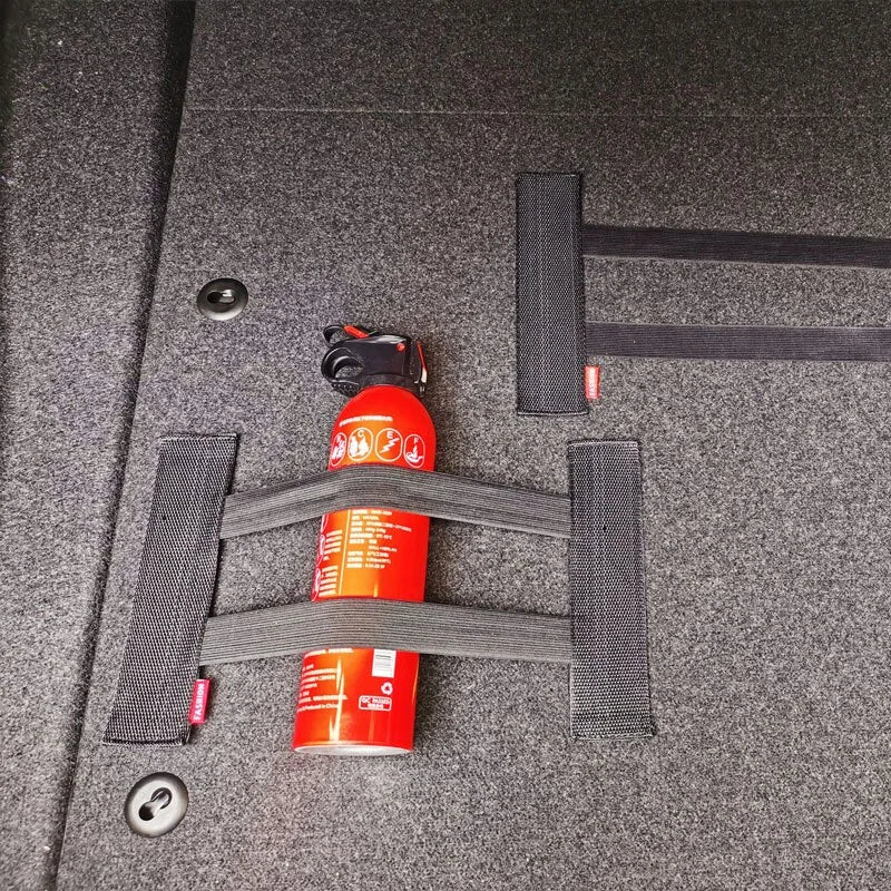Elastic Trunk Straps and Mesh Net for Fire Extinguisher and Small Items