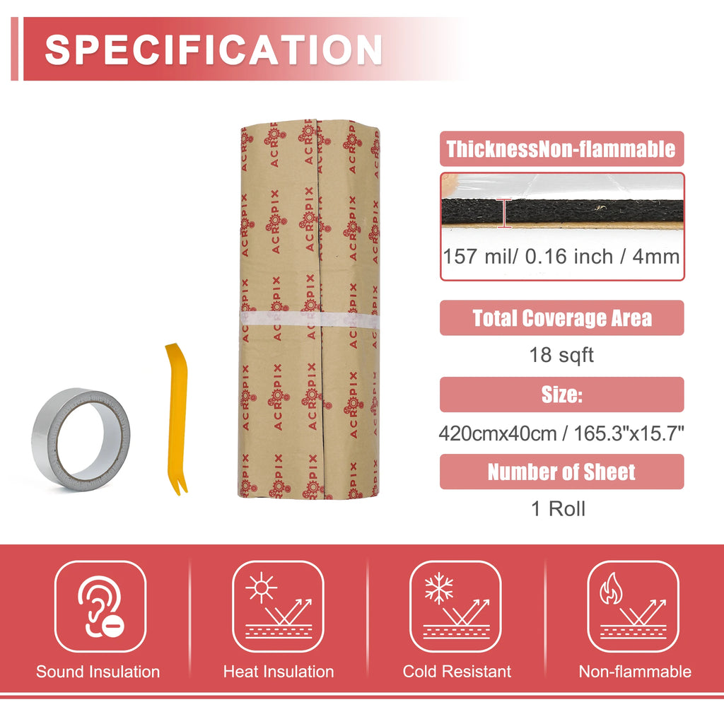 Sound deadening foam roll 4mm, 40x420cm acoustic insulation mat, around 18 square feet