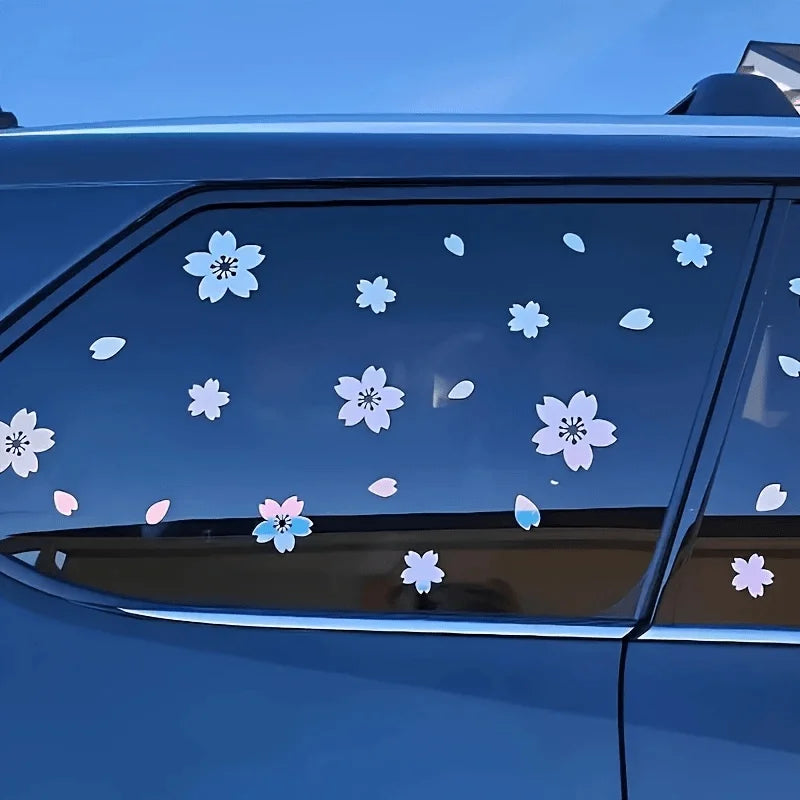 27-Piece Cherry Blossom Car Sticker Set for Windshield and Mirror