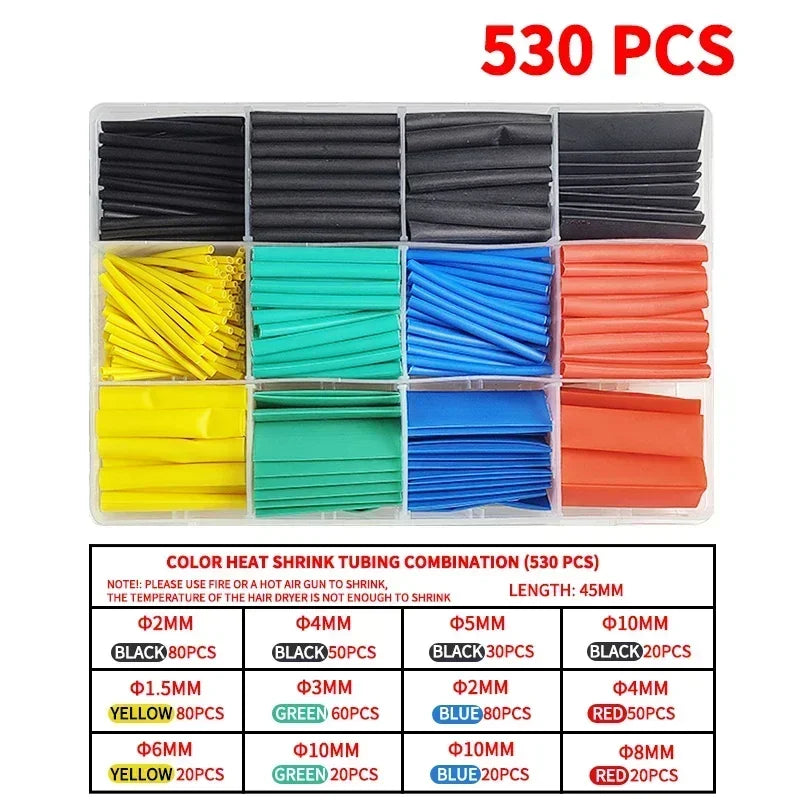 530/560/580/800PCS Heat Shrink Tubing Kit 2:1 Shrinkable Wire Wrap