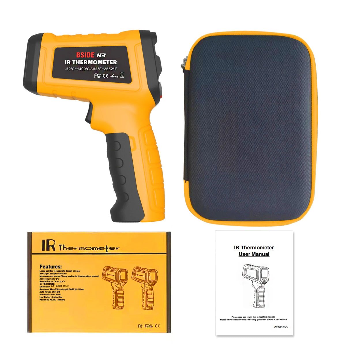 Infrared Thermometer Gun -50~1400°C, Handheld Digital Laser Industrial Non-Contact Temperature Measuring Tester