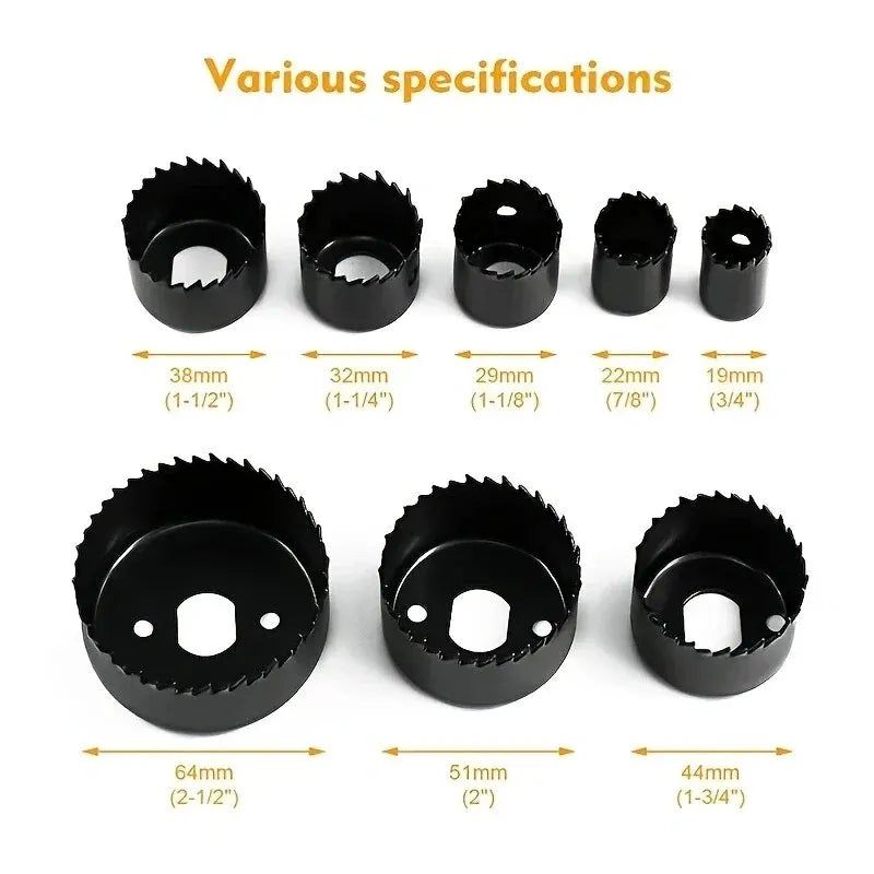 11-Piece Carbon Steel Hole Saw Kit – Wood, PVC & Plastic