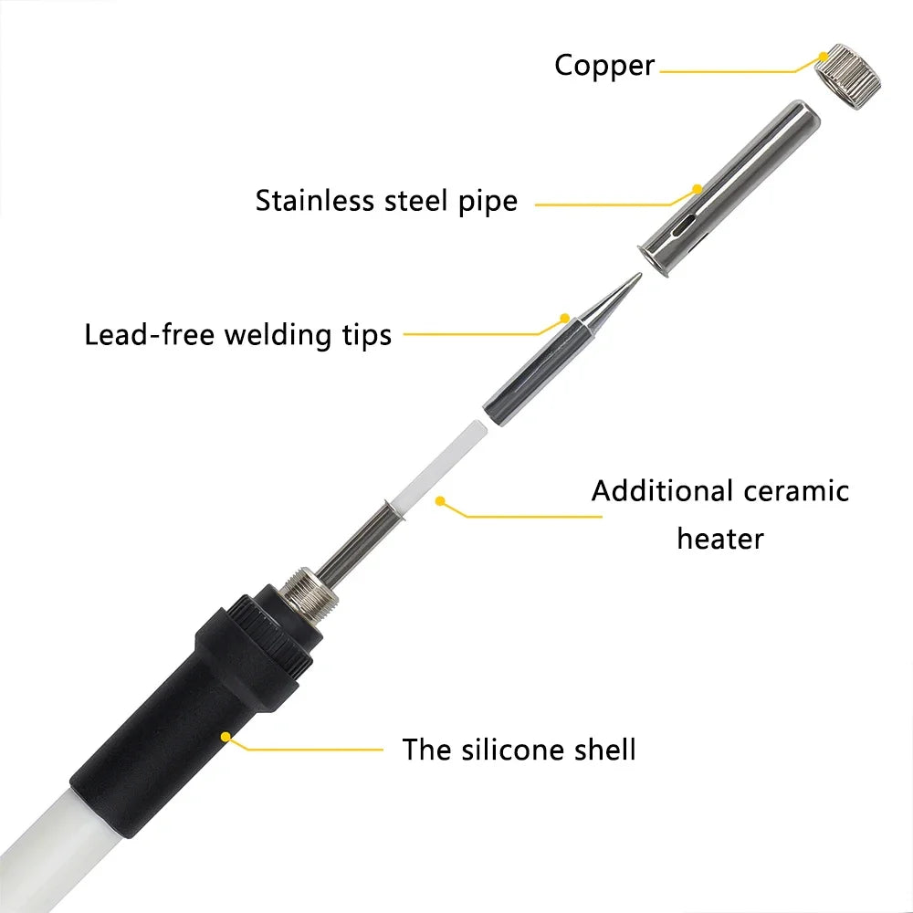 Soldering Iron Kit 60W Ceramic Heater Soldering Tool 200 to 450°C Adjustable Tin Welding Machine with Tips Solder Wire