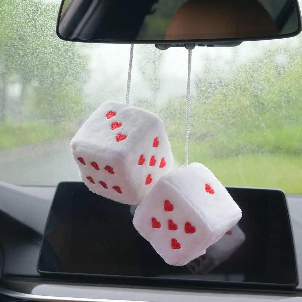 Retro Plush Heart-Shaped Dice - Car Mirror Hanging Decor - image 4