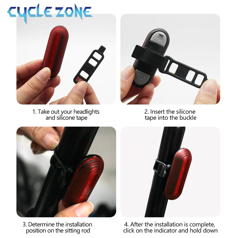Bicycle Rear Light Type-C Rechargeable Bike Tail Light 360° Rotation Taillight for Night Safety Cycling MTB Road Bike Accessory