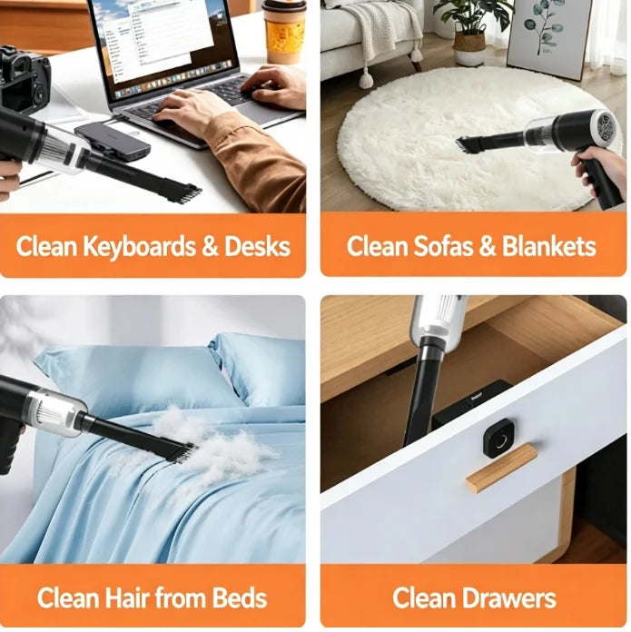 Portable Cordless Car Vacuum – Blower & Suction, Multi-Nozzle