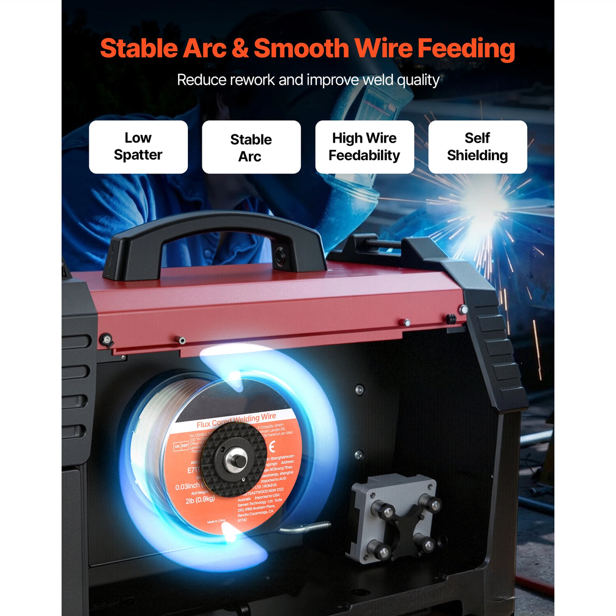 SucceBuy Flux Core MIG Welding Wire Gasless Mild Steel Welding Wire for All Position Arc Welding Self-Shielded for Outdoor Use