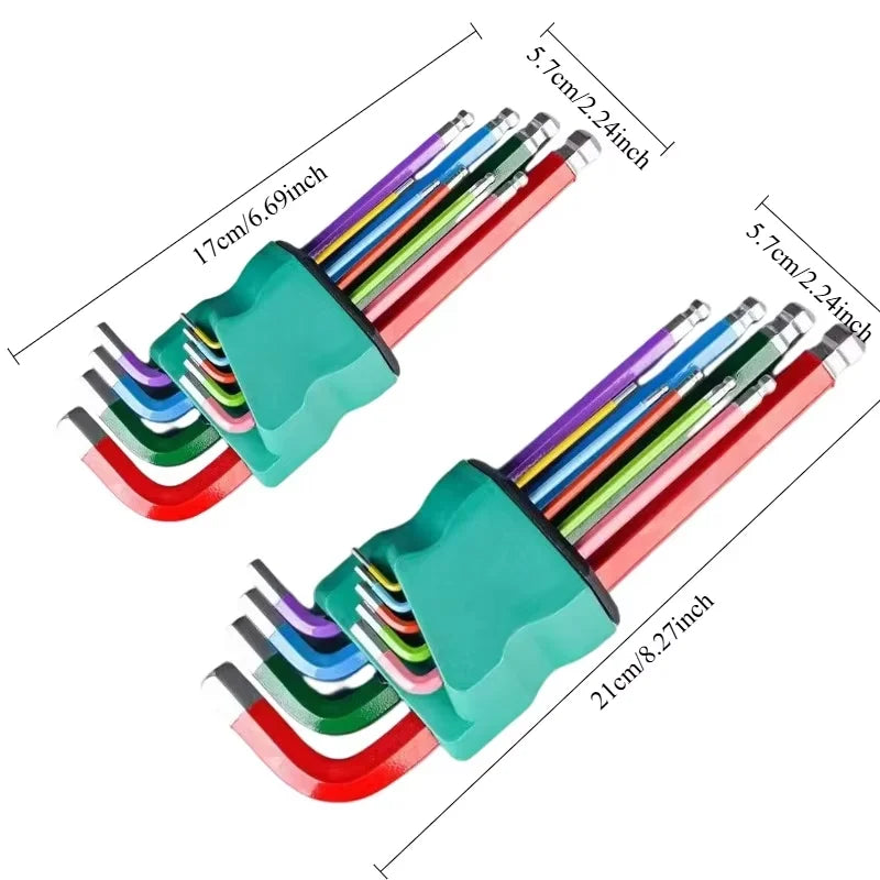 9pcs Industrial Ball End Hex Key Set, Heavy Duty Color Coded Allen Wrenches, for Automotive & Machinery, Torque Wrench