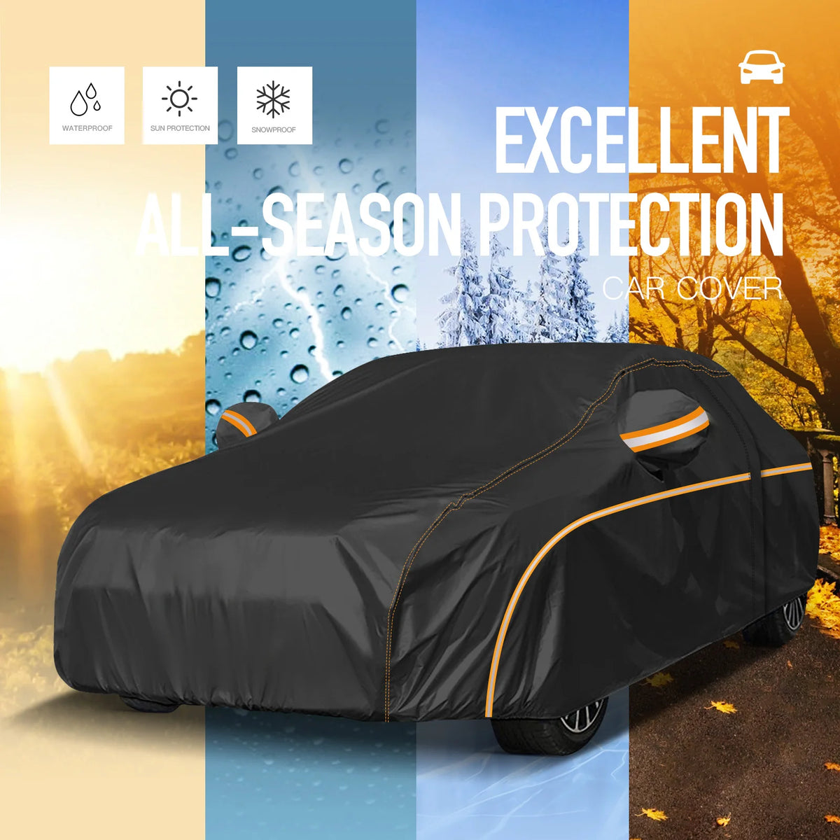 Black Sedan Car Cover with Wheel Straps, XL and XXL