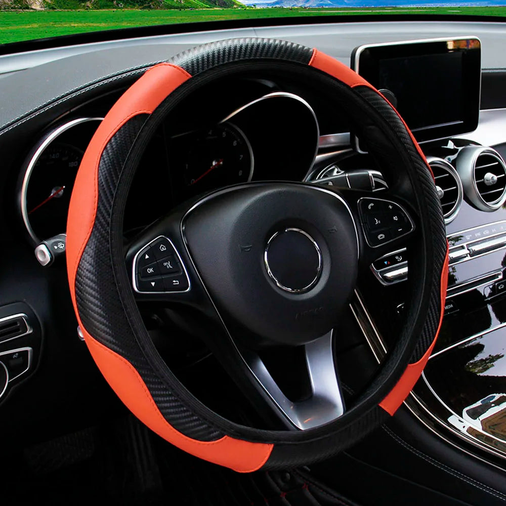 Textured PU Leather Steering Wheel Cover, 14.5-15 Inch