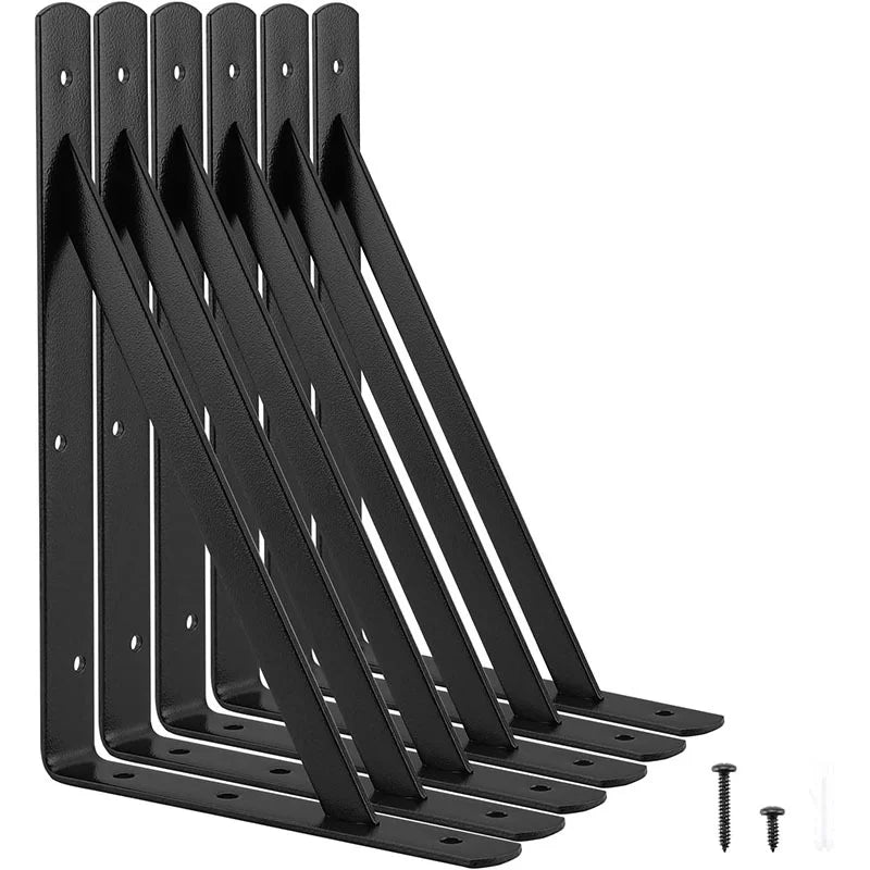 6-Piece Black Steel Tripod Floating Shelf Brackets
