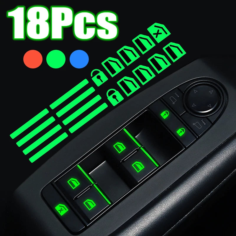 Glow-in-the-Dark Car Window Button Stickers - 18 Pack