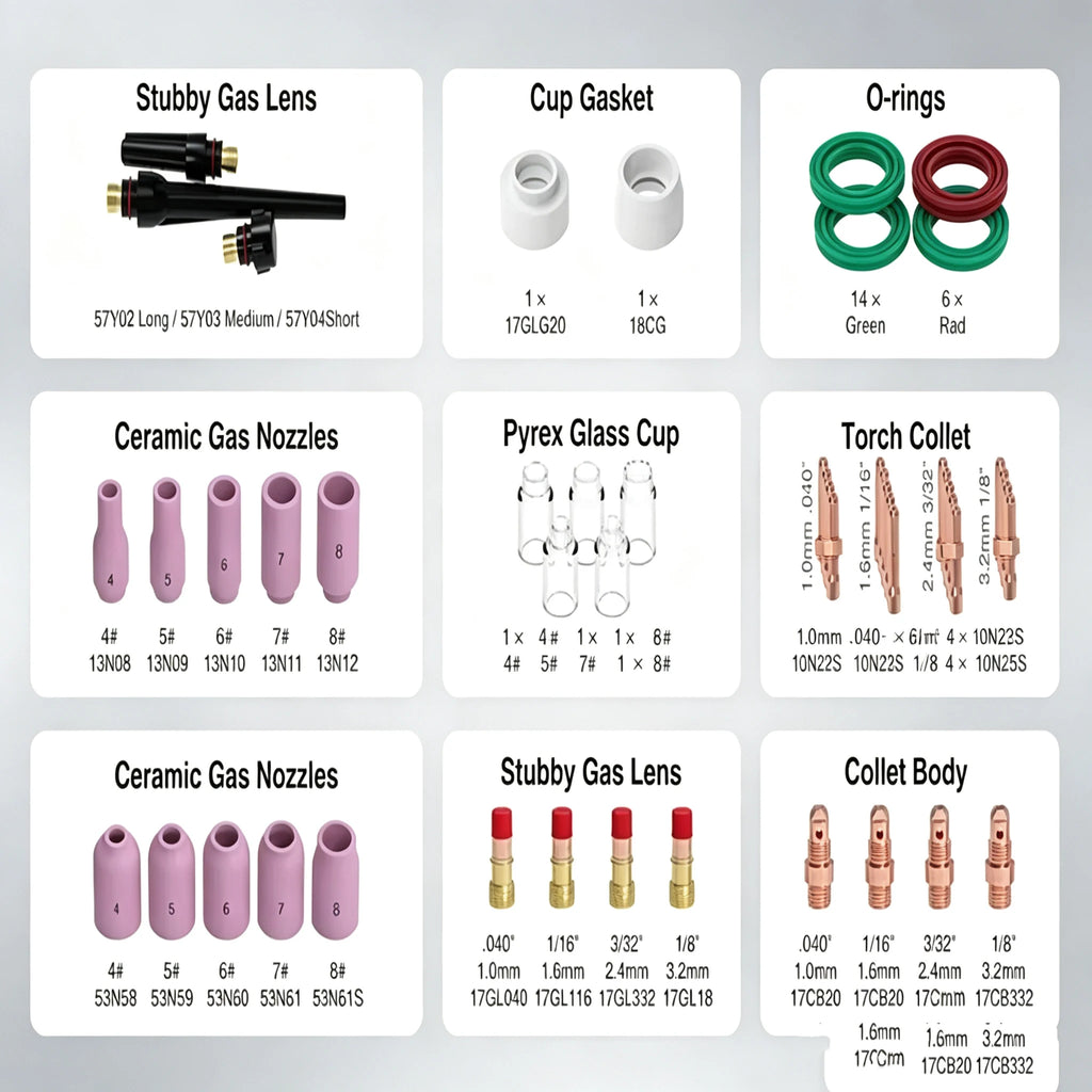 68Pcs TIG Welding Torch Consumables Kit, Gas Lens, Pyrex Cup, Collet Body, Collet Nozzle Accessories Set Fit WP-17 WP-18 WP-26 T