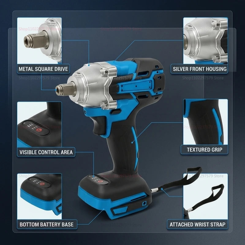 Cordless Electric Impact Wrench High Torque Hand Tool for Automotive Construction Repair DIY Home Use No Battery Included