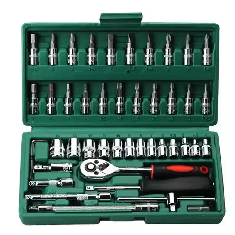 53-Piece Steel Car Repair Tool Set with Sockets and Case for Motorcycles