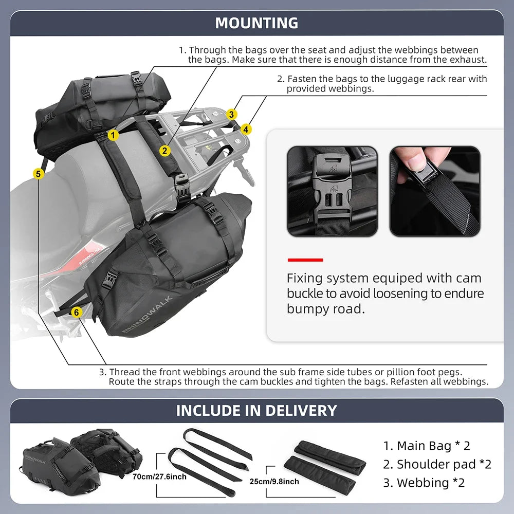Rhinowalk Waterproof Motorcycle Pannier Bags 18-48L (Pair) - image 5