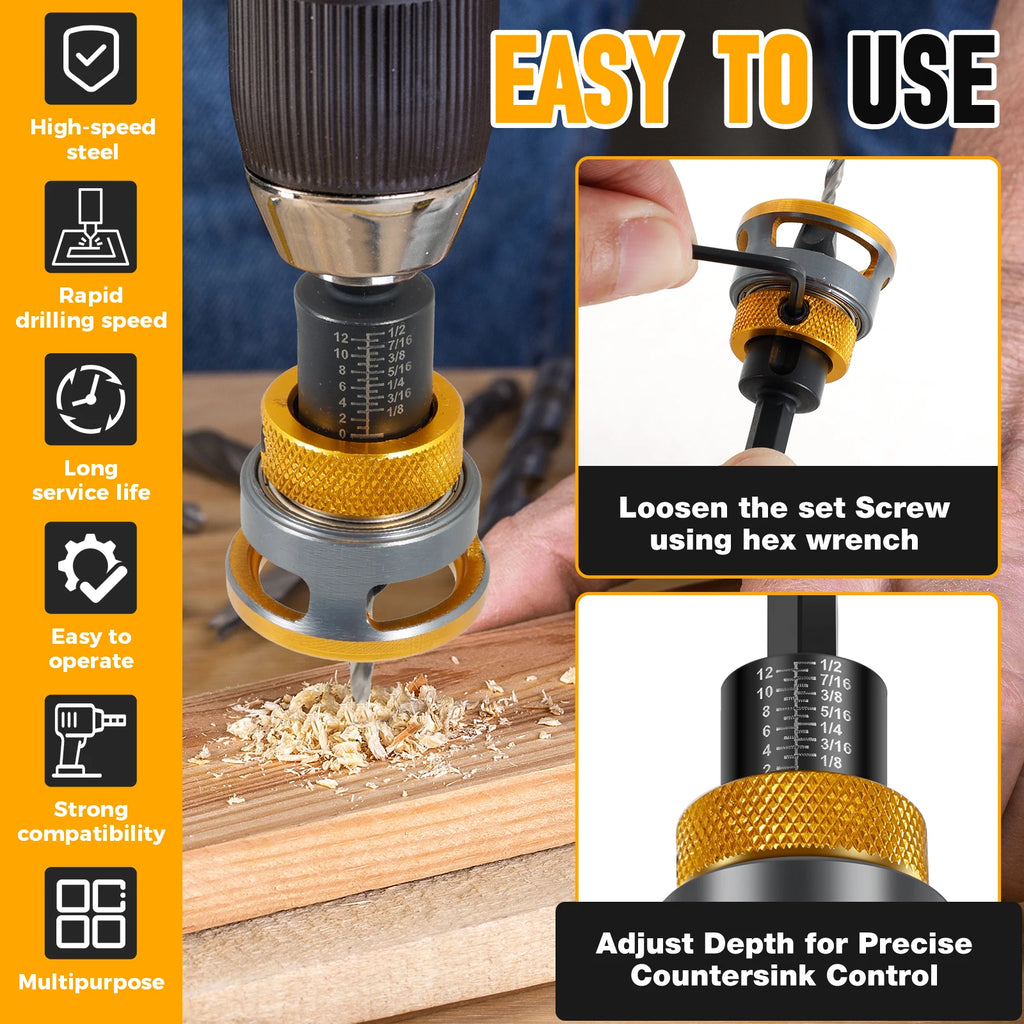 Woodworking Limit Four Edge Countersink Drill High-Speed Steel Drill Adjustable Depth Step Drill Screw Countersink Drill Bit