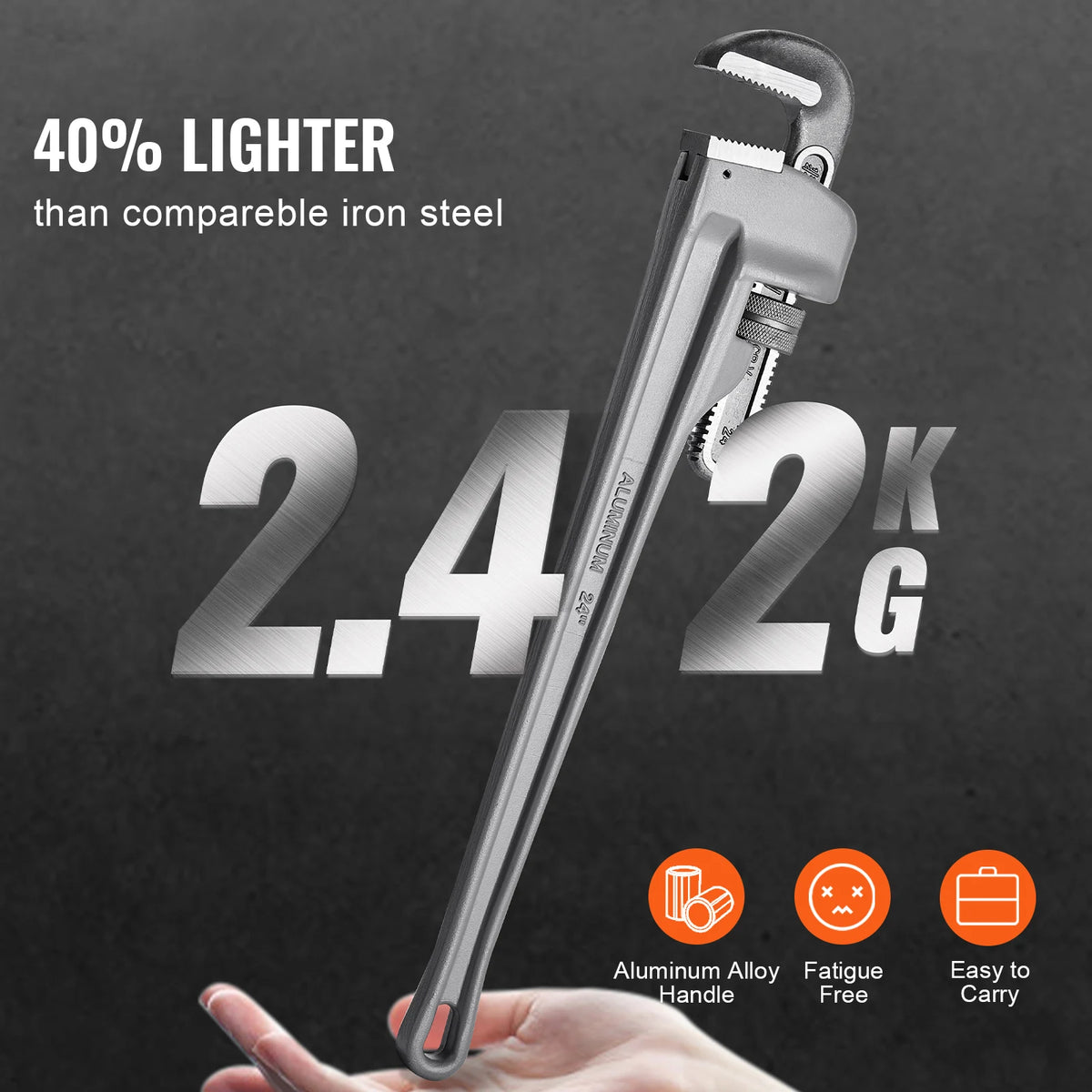 Aluminum Straight Pipe Wrench, Adjustable Plumbing Wrench with High Strength Jaw and Ergonomic Handle, Automotive