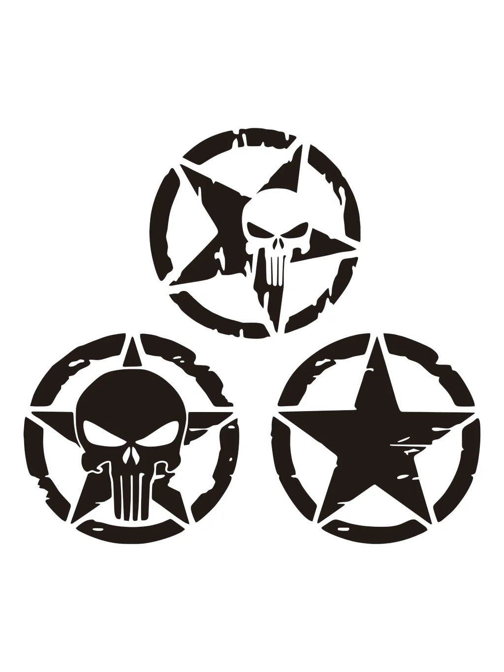 Distressed Army Star Skull Vinyl Decal for Jeep Wrangler and 4x4
