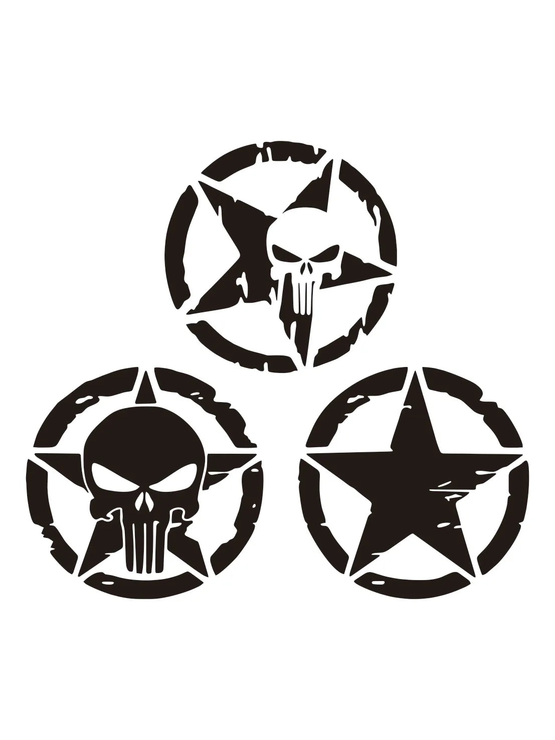 Distressed Army Star Skull Vinyl Decal for Jeep Wrangler and 4x4