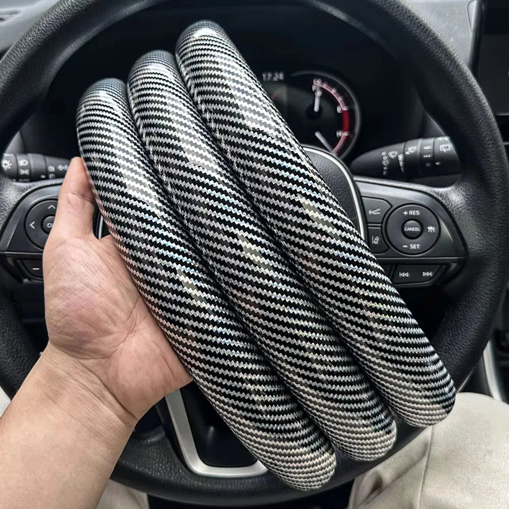 3-Piece Silicone Steering Wheel Cover, Carbon Fiber Look