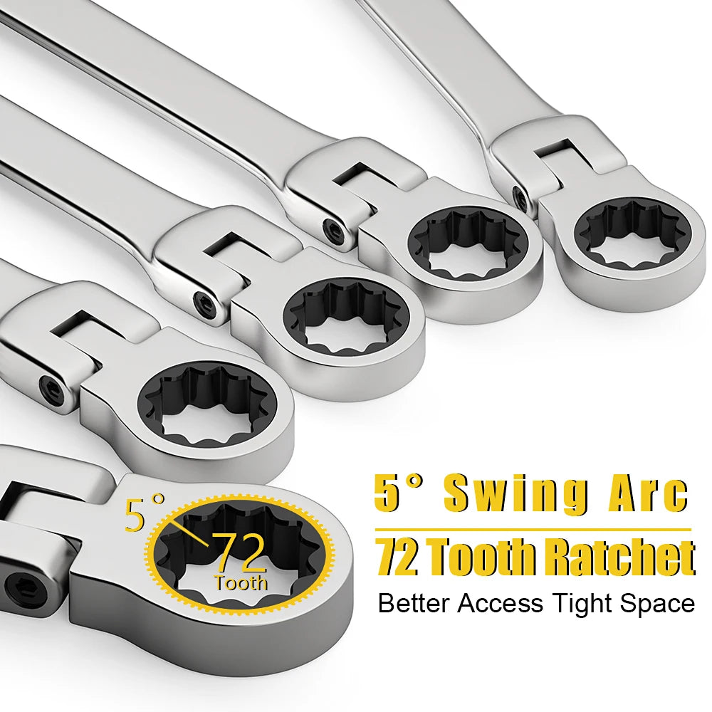 Combination Ratcheting Wrench Set, Chrome Vanadium Steel, with Bag - image 8