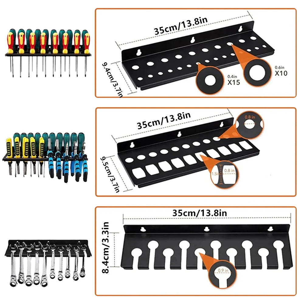Wall Mount Hardware Tool Hanger Screwdriver Organizer, Pliers Holder,Wrench Organizer Wall Tool Organizer Space-Saving Black