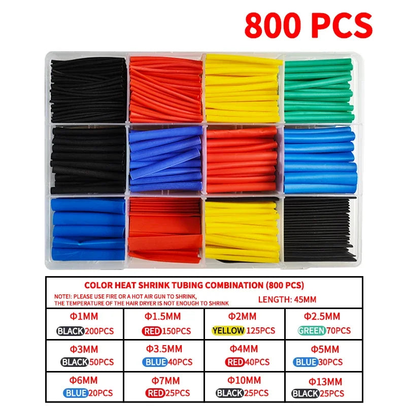 530/560/580/800PCS Heat Shrink Tubing Kit 2:1 Shrinkable Wire Wrap