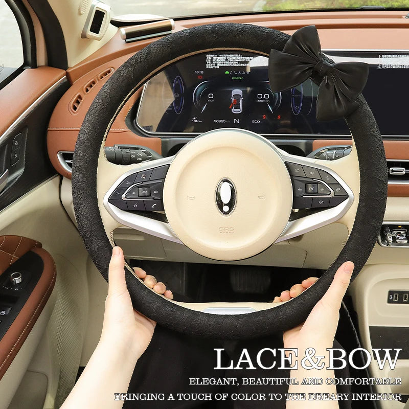 Bow and Lace Steering Wheel Cover, Round or D-Shape