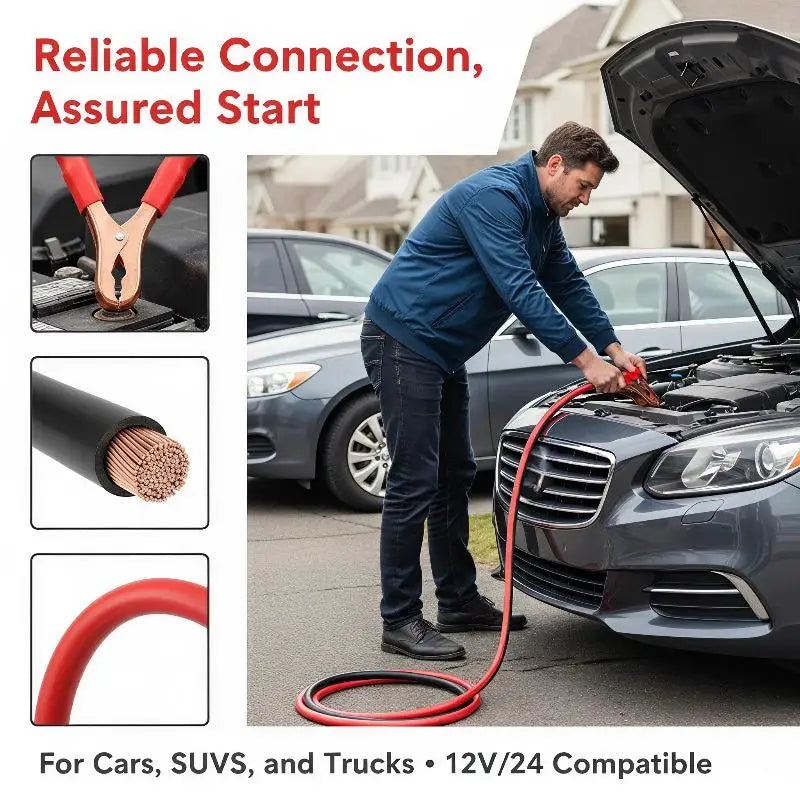 Car Battery Booster Jumper Cable Heavy Duty Anti-freeze Emergency Wire with Insulated Clamps for All Car Models