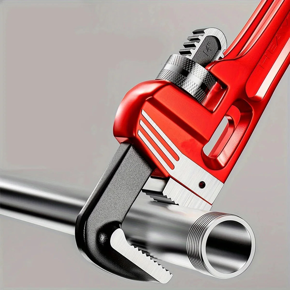 12inch / 8inch Heavy Duty Straight Pipe Wrench, Adjustable Aluminum Plumber Wrench with Floating Hook Jaw and I-Beam Handle, Red
