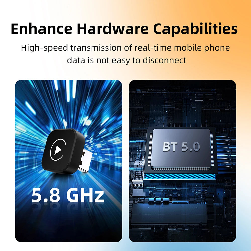 2-in-1 Wireless Adapter for CarPlay and Android Auto, 5.8GHz