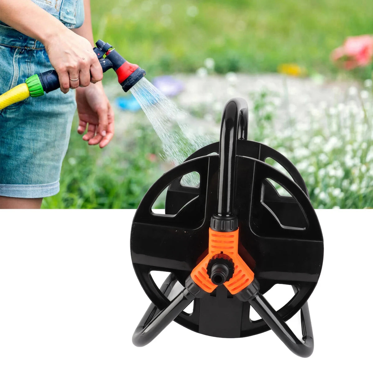 DIY Hose Reel Portable Water Pipe Storage Rack Single Arm Pipe Coiler Garden Supplies