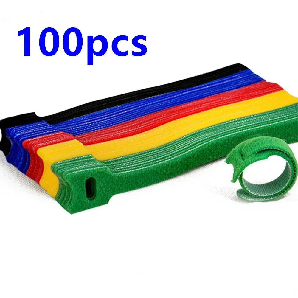 50pcs/100pcs Releasable Reusable Colored Cable Ties Nylon Loop Wrap T-type Zip Ties